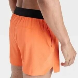 Mens All In Motion Orange Lined Running Shorts With Black Waistband Size XL